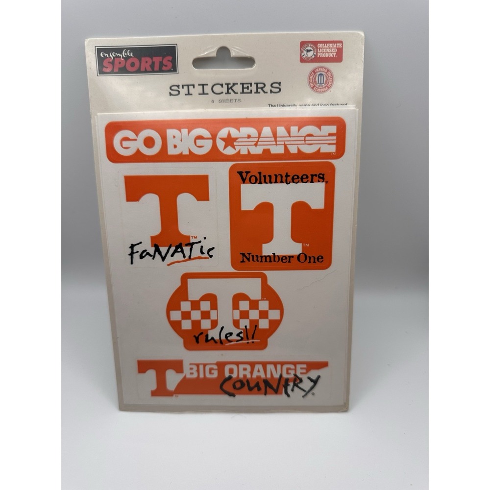 Vintage University of Tennessee Volunteers Sticker Sheet 4 Sheets NOS NCAA